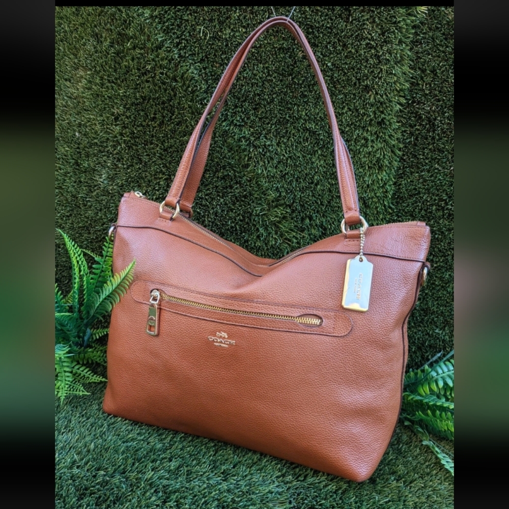 COACH Tyler Soft Leather Zip Top Brown Tote Purse Shoulder Bag Handbag  56140